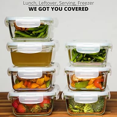 Razab 16 Pc (Set of 8) 30 Oz Glass Meal Prep Containers with Lids, Airtight Large Glass Food Storage Containers, Reusable Leak Proof BPA Free, Freezer to Oven and Dishwasher Safe - Image 8