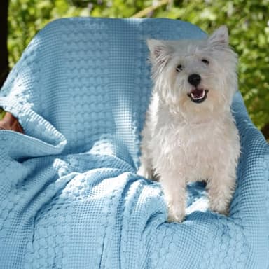 David's Home 100% Cotton Waffle Blanket Queen Size, Lightweight Breathable Soft Cooling Blanket for All Seasons, Gift for Women, Aesthetics Home Decor for Couch Sofa Bedding,Sky Blue,90x90 - Image 8