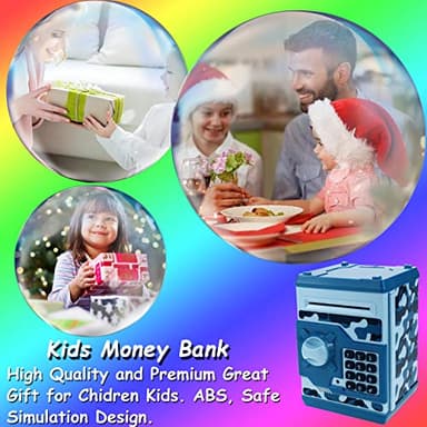 Qwifyu Piggy Bank for Boys Girls, 4 5 6 7 8 9 10 Year Old Girl Boy Birthday Gift Ideas, Electronic Password Money Saving Box ATM, Great Gift Safe Bank Toys for Kids (Camouflage Blue) - Image 7
