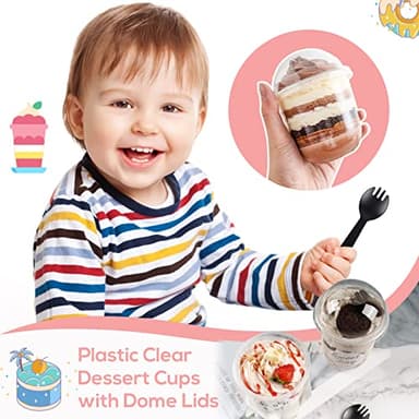 50 Pack 12OZ Clear Plastic Cups with Dome Lids and Sporks No Hole Disposable Fruit Cups for Dessert,Cupcake,Parfait,Pudding,Iced Cold Drinks,Snacks,Fruits,Bakeries,Ice Cream - Image 5