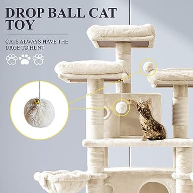 Allewie 68 Inches Cat Tree/House and Towers for Big Feline/Scratching Post/Multi-Level Large Kitty Climbing Tree with Condo/Beige - Image 3