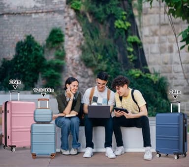 Kono Luggage Set 3 Piece Carry On Hardside Luggage with TSA Lock Spinner Wheels Carry On Suitcase Apricot Black - Image 6
