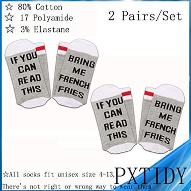 PXTIDY 2 Pairs French Fry Lover Gift Fries Heartbeat Gift If You Can Read This Bring Me French Fries Novelty Socks Fast Food French Fry Gifts(Bring Me French Fries) - Image 2