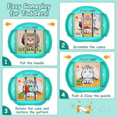 Fullware Rotating Puzzle for Kids 3 4 5 6 7 8 Year Old, 4 Puzzles in 1, Toddlers Travel, Car, Airplane, Road Trip Activities, Fine Motor Skills, Fidget, Gift for Boys & Girls Ages 3+(Animals - Image 2