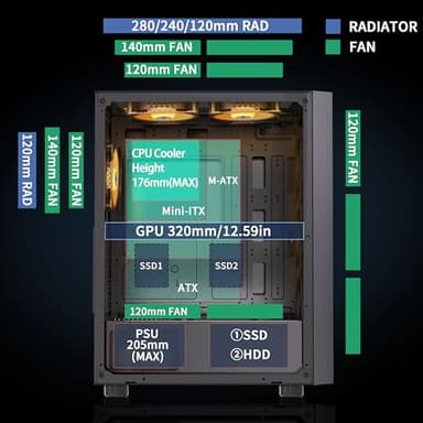 MUSETEX ATX PC Case, 6 PWM ARGB Fans Pre-Installed, Computer Case with Opening Tempered Glass Door, Mid Tower Gaming PC Case, USB 3.0 x 2, Black, G07 - Image 6