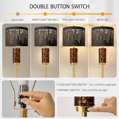 Oneach 63.75" Floor Lamp for Living Room, Modern Gold Lamp with LED Leopard Glass Night Light, Vintage Standing Lamp, Black Lampshade, Unique Luxury Tall Lamp for Bedroom Home Office(Bulb Included) - Image 3