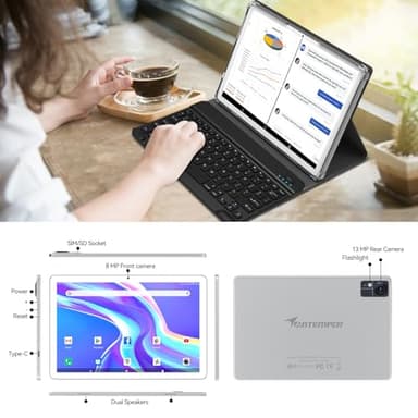 2025 Android 14 Tablet 10 inch,4G Cellular Tablets with 2 SIM 1 SD Slot,5G WiFi Android Tablet 128GB ROM +14GB RAM(1TBTF),3-in-1 tablte with Keyboard-8000mAh,Octa-core,1080FHD,13MP+8MP,GPS-Silvery - Image 7