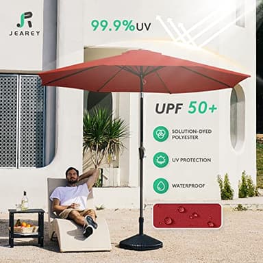 JEAREY 9FT Outdoor Patio Umbrella Outdoor Table Umbrella with Push Button Tilt and Crank, Market Umbrella 8 Sturdy Ribs UV Protection Waterproof for Garden, Deck, Backyard, Pool (Red) - Image 3