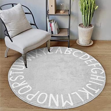 Topotdor Round Kids Play Rug Alphabet Nursery Area Rug Extra Large Soft Crawling Play Mat for Children Toddlers Bedroom (71 inch, Grey) - Image 2