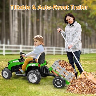 ARBELI 12V 7AH Ride on Tractor w/Tiltable Trailer & Remote Control, 2x45W Motors, Bluetooth, Music, Shifter, Electric Car for Kids Ages 2-5, Green - Image 2