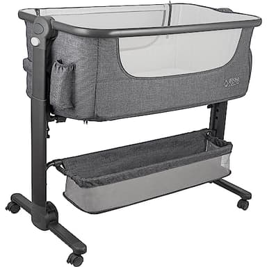 KoolerThings Baby Bassinet, Bedside Sleeper for Baby, Easy Folding Portable Crib with Storage Basket for Newborn, Bedside Bassinet, Comfy Mattress/Travel Bag Included (Bassinet) (Grey) - Image 2