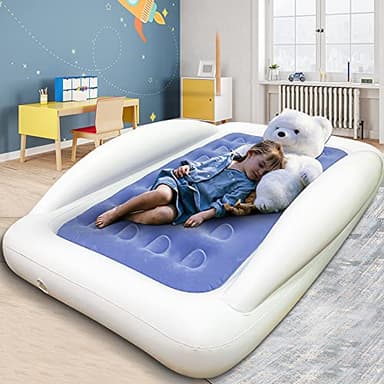 Inflatable Kids Travel Bed Toddler Air Mattress Set,Portable Blow Up Mattress Sleeping Bed Cot with Bed Rails and Electric Pump Ideal for Road Trip - Image 2