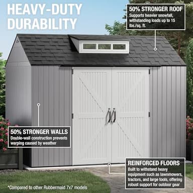 Rubbermaid Extra Large Resin Outdoor Storage Shed With Floor (7 x 10 Ft.), Weather Resistant, Brown, Organization for Home/Lawn Mower/Backyard Equipment/Bike Storage/Pool Supplies - Image 2