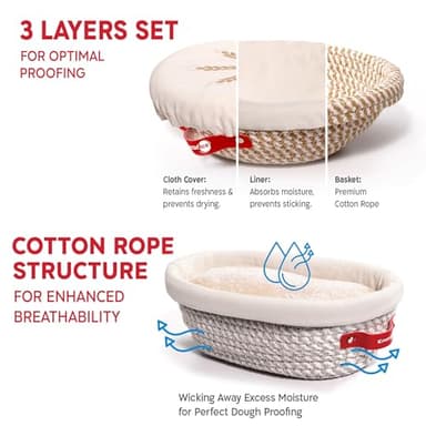 KneadAce Sourdough Starter Kit – 34oz Starter Jar, 2 Cotton Rope Banneton Proofing Baskets, Magnetic Bread Lame for Scoring – Gift for Bakers & Complete Sourdough Bread Baking Set - Image 2