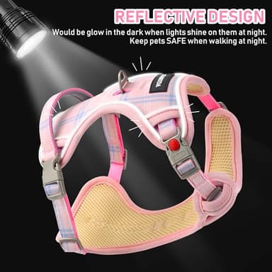 GAMUDA Dog Harness Collar and Leash Set, Dog Harness, No Chock No Pull Adjustable Vest Harnesses Plaid Reflective for Medium Dog, Cat, Small Horse, Small Bull and Pig (Pink, XL) - Image 6