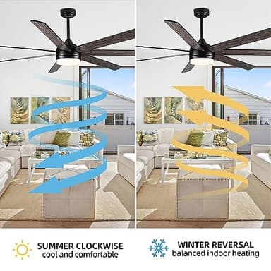 Viossn 62 Inch Outdoor Ceiling Fan with Lights, 7 Reversible Blades, Dimmable, Black with 6" & 12" Downrods for Bedroom, Living Room, Patio - Image 5
