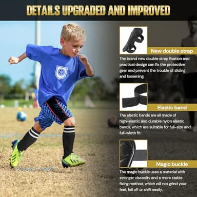 Soccer Shin Guards for Youth Kids Toddler, Upgraded Double Straps & Thicker, More Stable Protected Soccer Equipment - Football Gear for 3-5-7 4-6-8-10-12-14 Years Old Child Teens Boys Girls (Black, M) - Image 4