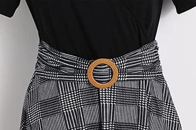 Women's Elegant Criss-Cross V Neck Vintage Short Sleeve Work Casual Party Swing Tea Dress with Pockets 980 (XL, Black Plaid) - Image 4