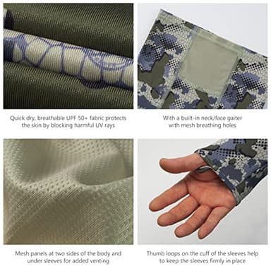 BASSDASH UPF 50+ Men’s Hunting Shirts with Mask Long Sleeve Camo Fishing Hoodie - Image 5