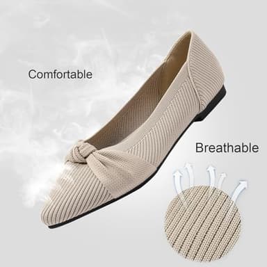 TINGRISE Women's Flats Shoes Comfortable Dressy Pointed Toe Knit Washable Ballet Flat Beige US8 - Image 2