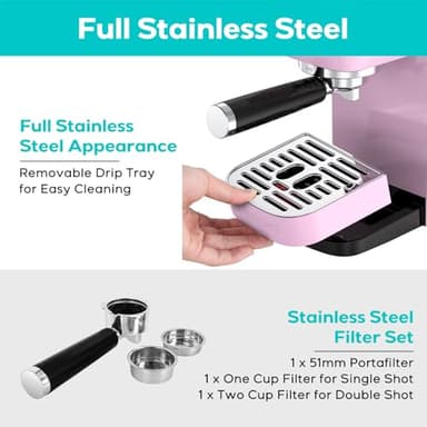 CASABREWS 3700 Essential Espresso Machine 20 Bar, Stainless Steel Coffee Machine with Steam Frother for Home, Compact Espresso Maker with 49oz Water Tank, Pastel Pink - Image 6