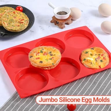 Jumbo Muffin Top Pan, 4 Inch Extra Large Egg Baking Pan for Oven Silicone Molds for Breakfast Sandwiches, English muffins, Whoopie Pies, Corn Bread, Egg bites, 2 Pack Red - Image 7