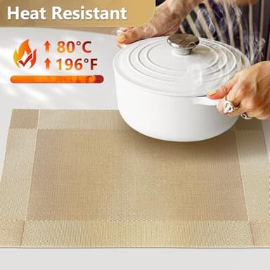 Placemats Set of 6, Place Mats for Kitchen Dining Table, Heat-Resistant Anti-Skid Stain Washable PVC Table Mats, Easy to Cleaning Woven Vinyl Dinner Mats - Image 4