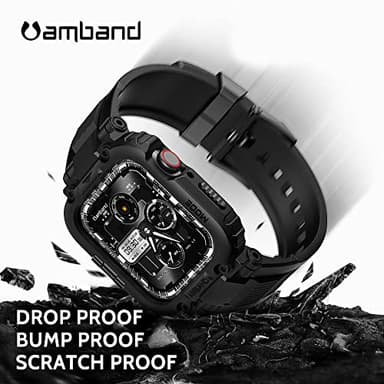 amBand Bands Compatible with Apple Watch 9/8/7/SE (3/2/1)/6/5/4 45mm/44mm Case for Men, M1 Sport Series Rugged Case Protective Cover for iWatch SE3/SE2/6/SE/5/4/3 42/44/45mm Men Black - Image 3