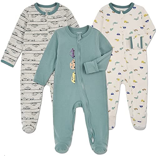 Aablexema Baby Footie Pajama with Mitten Cuffs, Double Zipper Infant Cotton clothes Sleeper Pjs, Footed Sleep Play(Car Style,6-9 Months) - Image 1