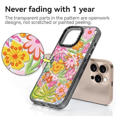 Rosarnnah Compatible for iPhone 16 Pro case Cute - Durable Shockproof 6.6 ft Drop Impact Phone Case - Black Funny Passion Flower Design for iPhone 16 Pro 6.3" - Image 5