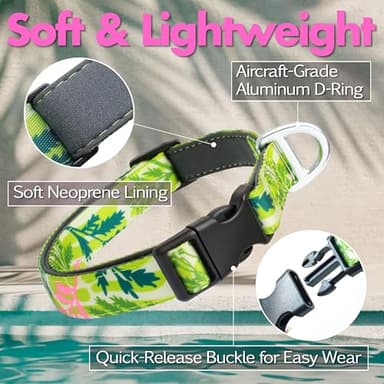 JC HOUSE Medium Dog Collar with Reflective Logo and Soft Padded Neoprene,Summer Tropical Leaf Design, Adjustable,Lightweight & Durable, Neck Size 12’’-20’’ (Leaf, M) - Image 3