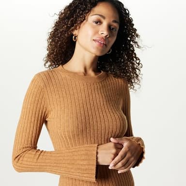 The Drop Women's Fernanda Bell Sleeve Ribbed Sweater Dress, Camel, 4X, Plus Size - Image 3