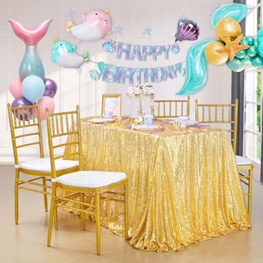 QueenDream 90x132inch Rectangle Sparkly Gold Sequin Tablecloth Wedding Glitter Tablecloth for Birthday Party Decor - Image 8