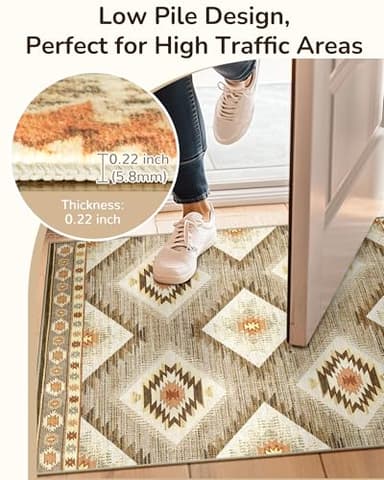 Area Rug 6x9 Rug Machine Washable Non-Slip Low Pile Print Pattern Western Rug for Living Room Bedroom Entryway Tribal Series -Cream/Camel - Image 6