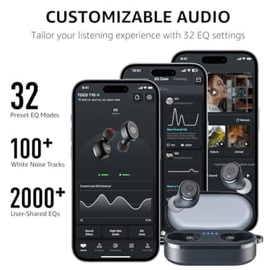 TOZO T10 Wireless Earbuds Bluetooth 5.3 Headphones, App Customize EQ, Ergonomic Design, 55H Playtime, Wireless Charging Case, IPX8 Waterproof Sound in-Ear Headset, 2025 New Version - Image 6