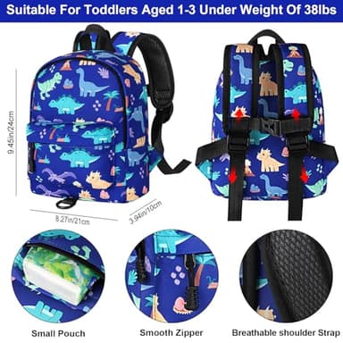Accmor Toddler Backpack Leash, Cute Dinosaur Kids Backpack with Anti Lost Wrist Link, Mini Child Backpack Leash Walking Harness for Outdoor Travel, Adorable Backpack Tether for Baby Boys 1-3 - Image 2