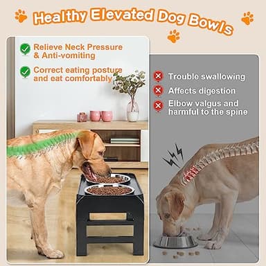 COMESOON Elevated Dog Bowls, 4 Height Adjustable Raised Bowl Stand with 2 Thick 50oz Stainless Steel Food Bowls Non-Slip Feeder Adjusts to 3.7'', 9.2'', 10.75'', 12.36'' Black, (DB-W01) - Image 3