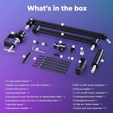 CreaDream Mic Boom Arm, Low Profile Microphone Arm Stand Desk Mount with Screw Adapter, Phone Holder, Detachable Rise Column, Cable Management, for Live Streaming, Gaming, Podcasting, Radio - Image 8