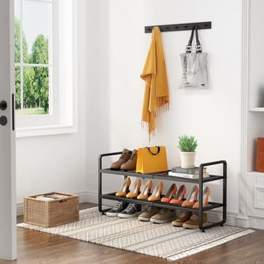 Shoe Rack - Expandable Shoe Organizer for Closet, Adjustable Metal Shoe Shelf Storage, 2 Tier Stackable Long Shoe Stand Holder for Garage, Entryway, Door Entrance, Black - Image 2