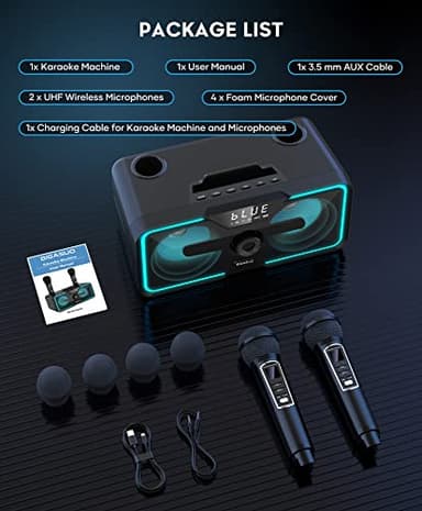 Karaoke Machine for Adults Kids with 2 UHF Wireless Microphones, BIGASUO Portable Bluetooth Singing PA Speaker System with LED Lights for Home Party, Wedding, Church, Picnic, Outdoor/Indoor - Image 7