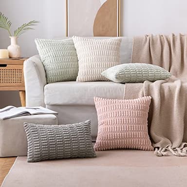 MIULEE Pack of 2 Corduroy Decorative Lumbar Throw Pillow Covers 20x12 Inch Soft Boho Striped Pillow Covers Modern Farmhouse Home Decor for Sofa Living Room Couch Bed Cream White - Image 3