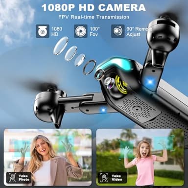 Drone with Camera, Foldable Drone for Beginners with 1080P Camera, Upgrade Altitude Hold, Circle/Rotating/Waypoint Fly, 3D Flip, One Key Start, 3 Speed Mode, 2 Batteries - Image 2