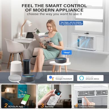 ROVSUN Smart 6000 BTU Window Air Conditioner with WiFi, Energy Saving Window AC Unit with Remote & App Control & Timer Function & Easy Install Kit, for Rooms up to 250 Square Feet, 115V/60Hz, White - Image 3