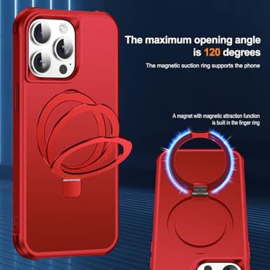 SKYLMW Compatible with iPhone 14 Pro Case with Invisible Magnetic O-Ring Stand Military-Grade Case for iPhone 14 Pro 6.1" [Compatible with Mag-Safe][Great Grip Feeling], Red - Image 9