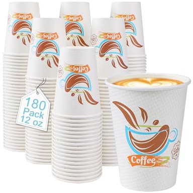 Lamosi 12 OZ Coffee Cups 180 Pack, Hot Paper Disposable Cups for Drinks, Insulated Leakproof Cup for Cafe, Office and Home - Image 1