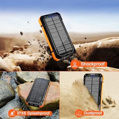 WONGKUO Solar Charger Power Bank - 49800mAh Solar Phone Charger with USB-C in/Output, QC 3.0 Fast Charging with LED Flashlight, Portable Power Bank Built-in 4 Cables, IP65 Waterproof Fits for Outdoor - Image 7