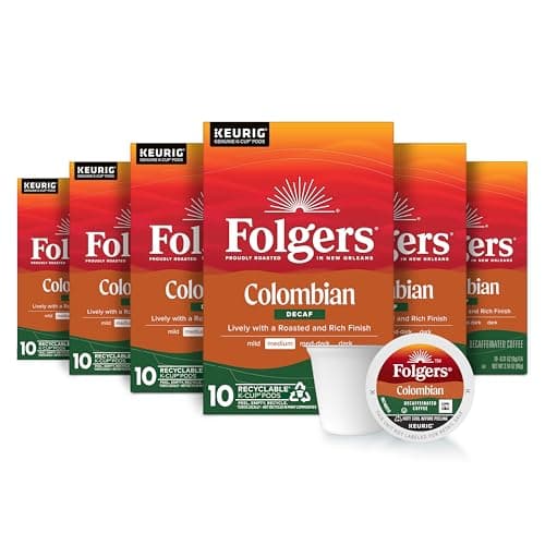 Folgers Colombian Decaf Coffee, Medium Roast, Keurig K-Cup pods, 10 Count Box (Pack of 6) - Image 1