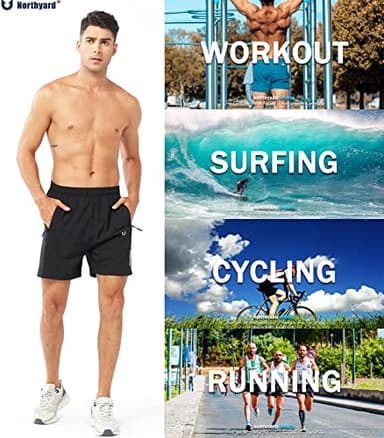 NORTHYARD Men's Athletic Running Shorts Quick Dry Workout Shorts 7"/ 5"/ 9" Lightweight Sports Gym Basketball Shorts Hiking Exercise Black-5inch M - Image 5
