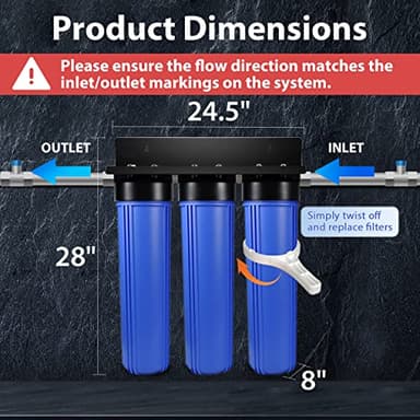 iSpring WGB32B-PB 3-Stage Whole House Water Filtration System (w/ 20” x 4.5” Fine Sediment, Carbon Block, and Lead Reducing Filters) w/ 3/4'' Push-Fit Stainless Steel Hose Connectors - Image 5