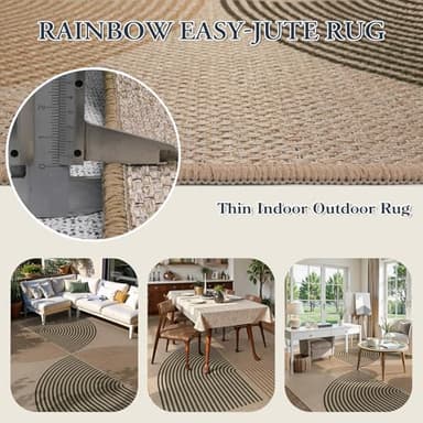 Lahome Modern Rainbow Easy Jute Rug, 6x9 Rug for Living Room Washable Indoor Outdoor Patio Rug, Farmhouse Rug for Bedroom Non Slip Contemporary Carpet for Backyard Deck Office Decor - Image 3